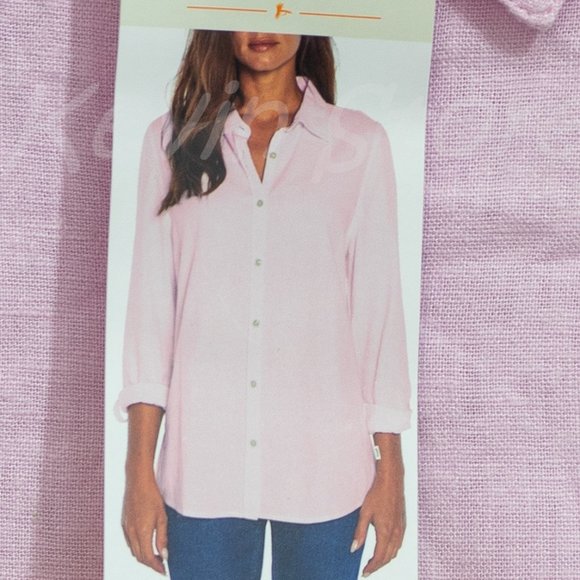 Pink NWT Orvis Ladies ‎ Long Sleeve Linen Blend Top - Picture 2 of 8